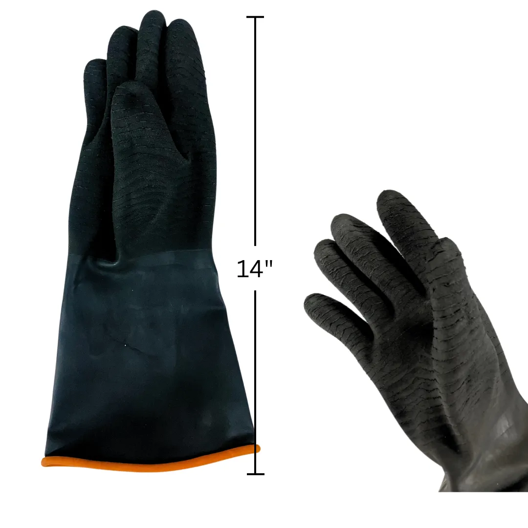 14 Inch Orange Rubber Gloves with Crinkle Finish & Rolled Cuff - Extra Large  - 99-49881