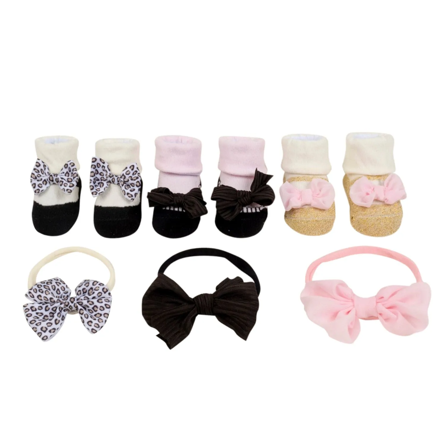 Baby Moo Princess Bow Infant Girl 6-Piece Gift Hairband And Socks Set - Black