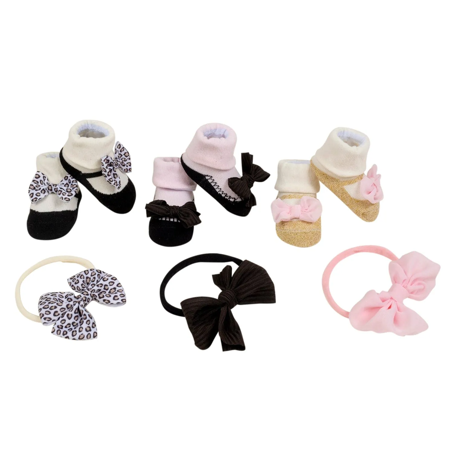 Baby Moo Princess Bow Infant Girl 6-Piece Gift Hairband And Socks Set - Black