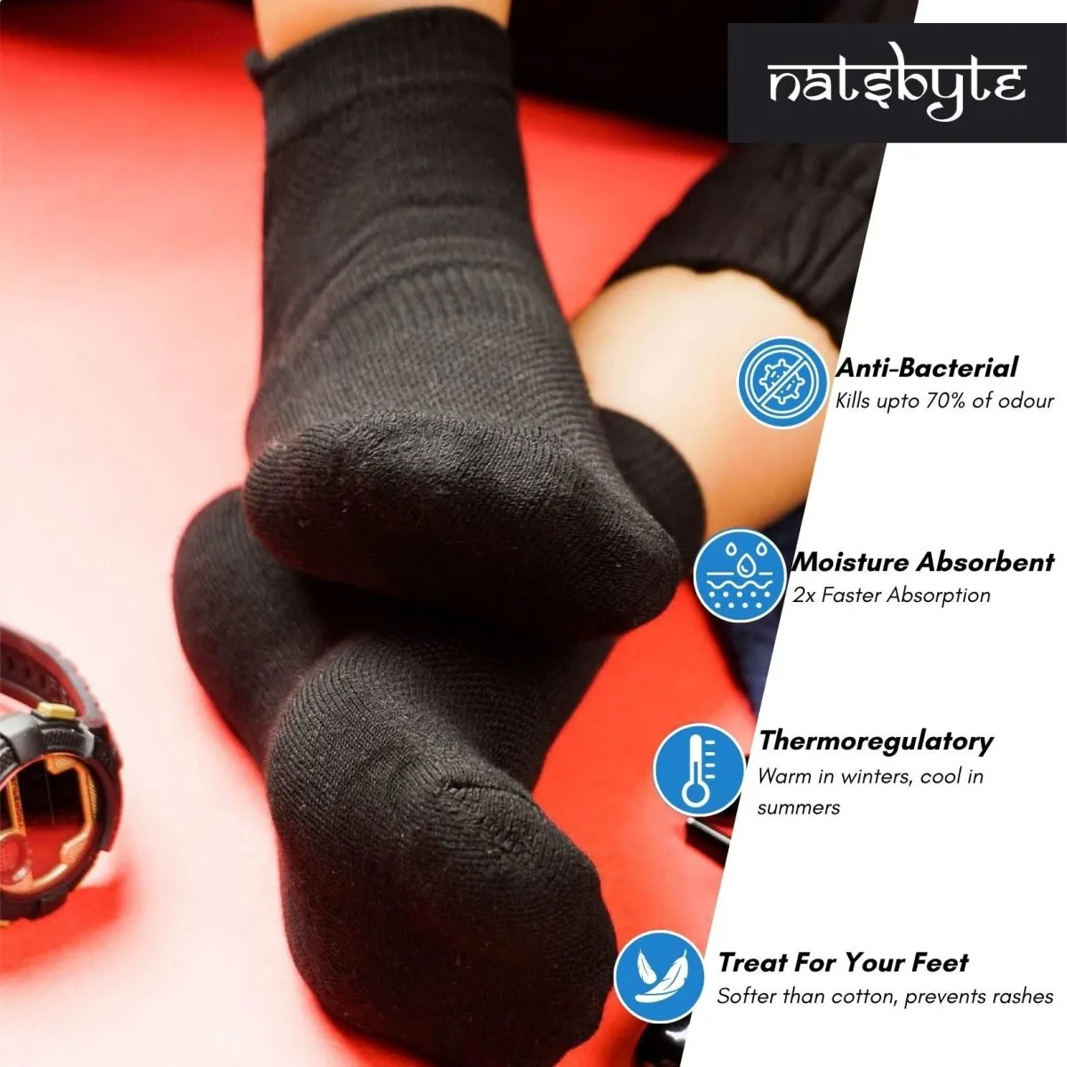 Bamboo Fiber Unisex Ankle Socks (Odour Free) - Black
