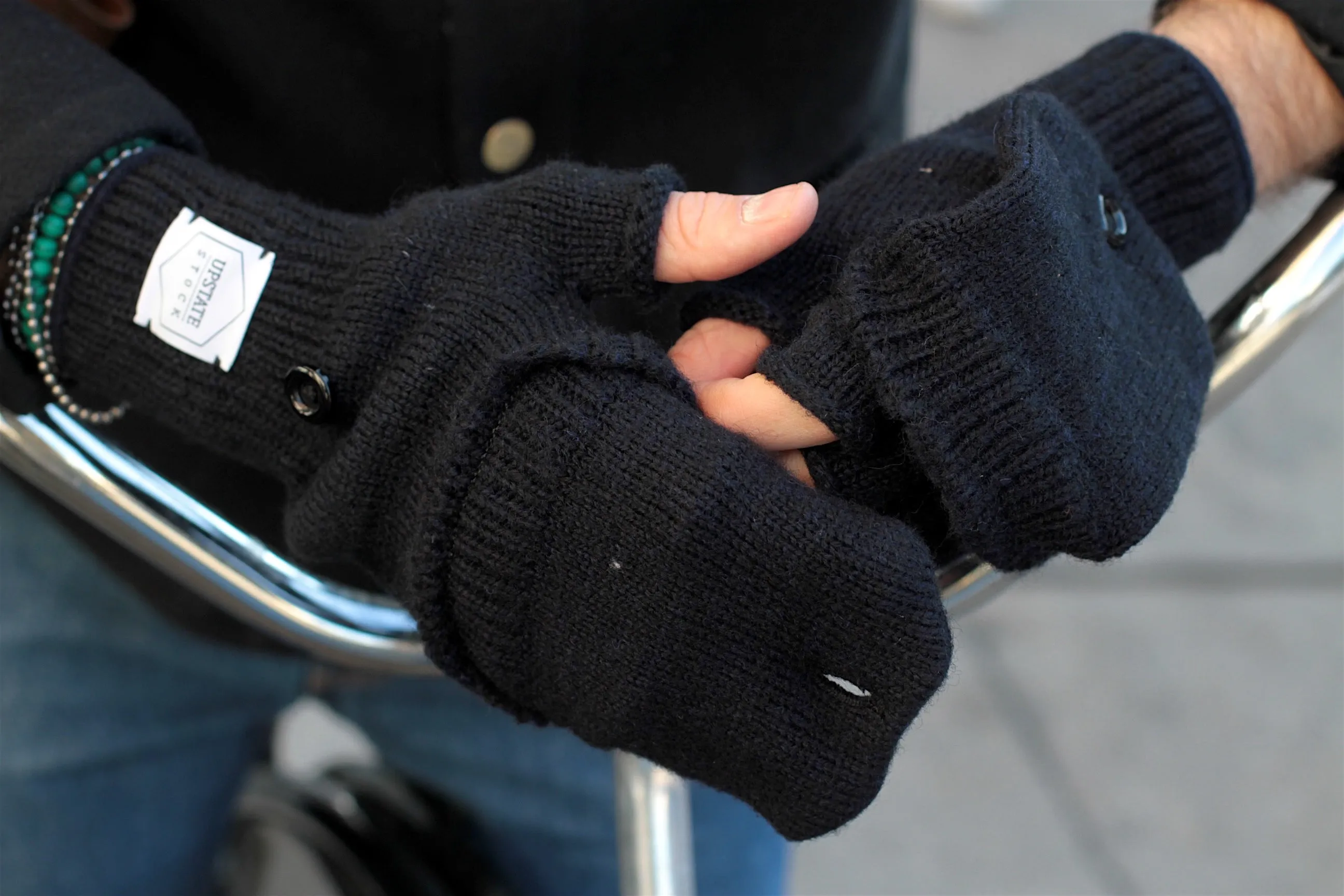 Charcoal Melange Convertible Fingerless 'Glomitt' with Natural Deerskin