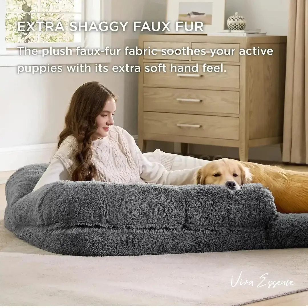 Giant Calming Orthopedic Human Dog Bed, Plush Faux Fur