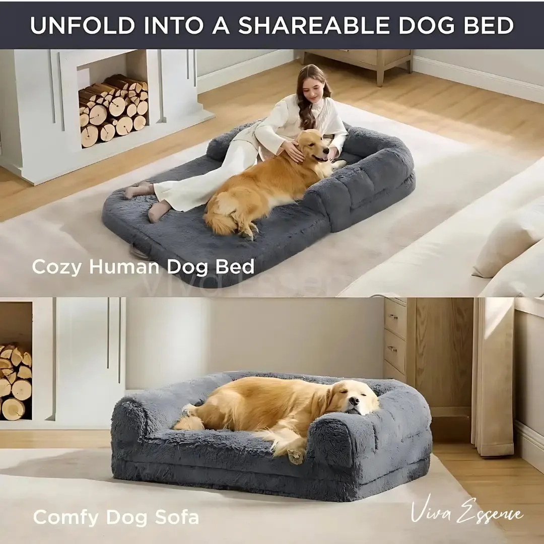 Giant Calming Orthopedic Human Dog Bed, Plush Faux Fur