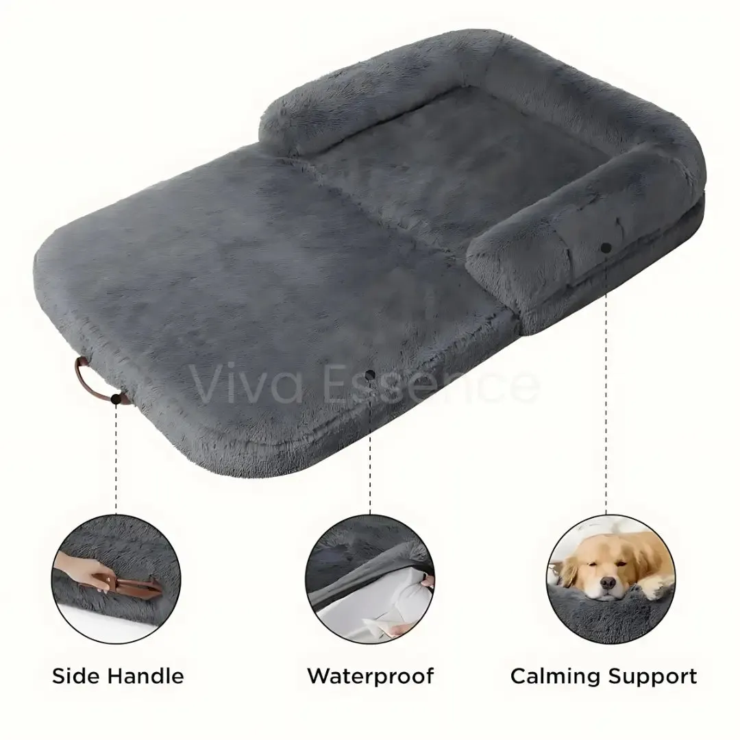Giant Calming Orthopedic Human Dog Bed, Plush Faux Fur