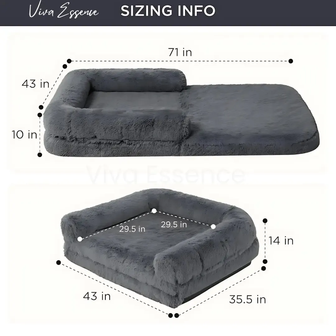 Giant Calming Orthopedic Human Dog Bed, Plush Faux Fur