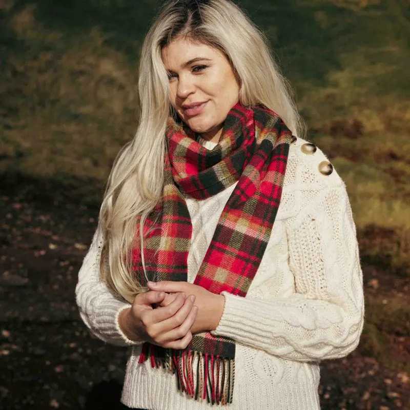 Lambswool Scarf - Neon Red and Green Check - John Hanly