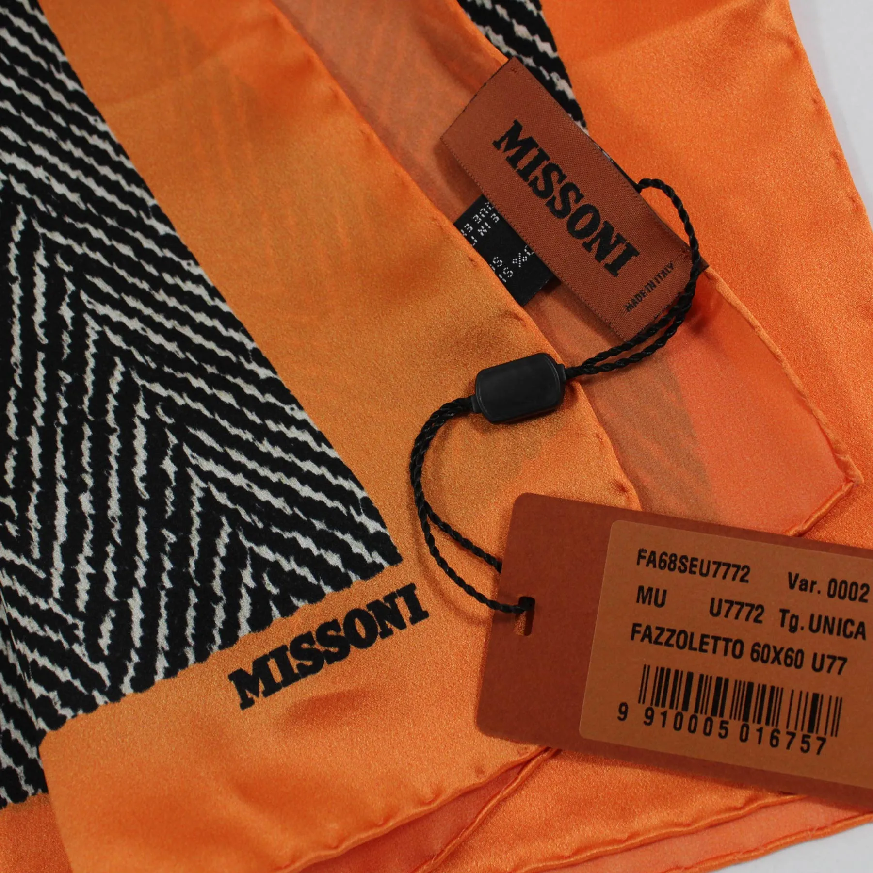 Missoni Small Silk Scarf Black Herringbone Orange