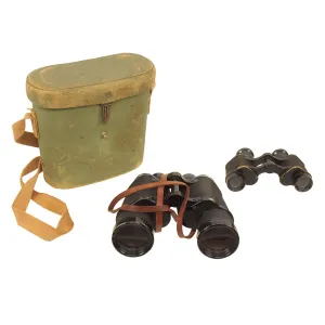 Original Japanese WWII Era 6x24 Binoculars and 7x50 Binoculars With Case Grouping - 2 Binoculars, 1 Case