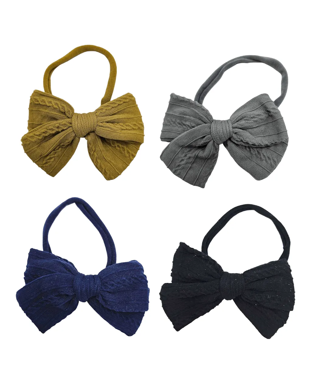 Pack Of 4 - 3.5 Inch Cable Knit Dainty Bow Headbands