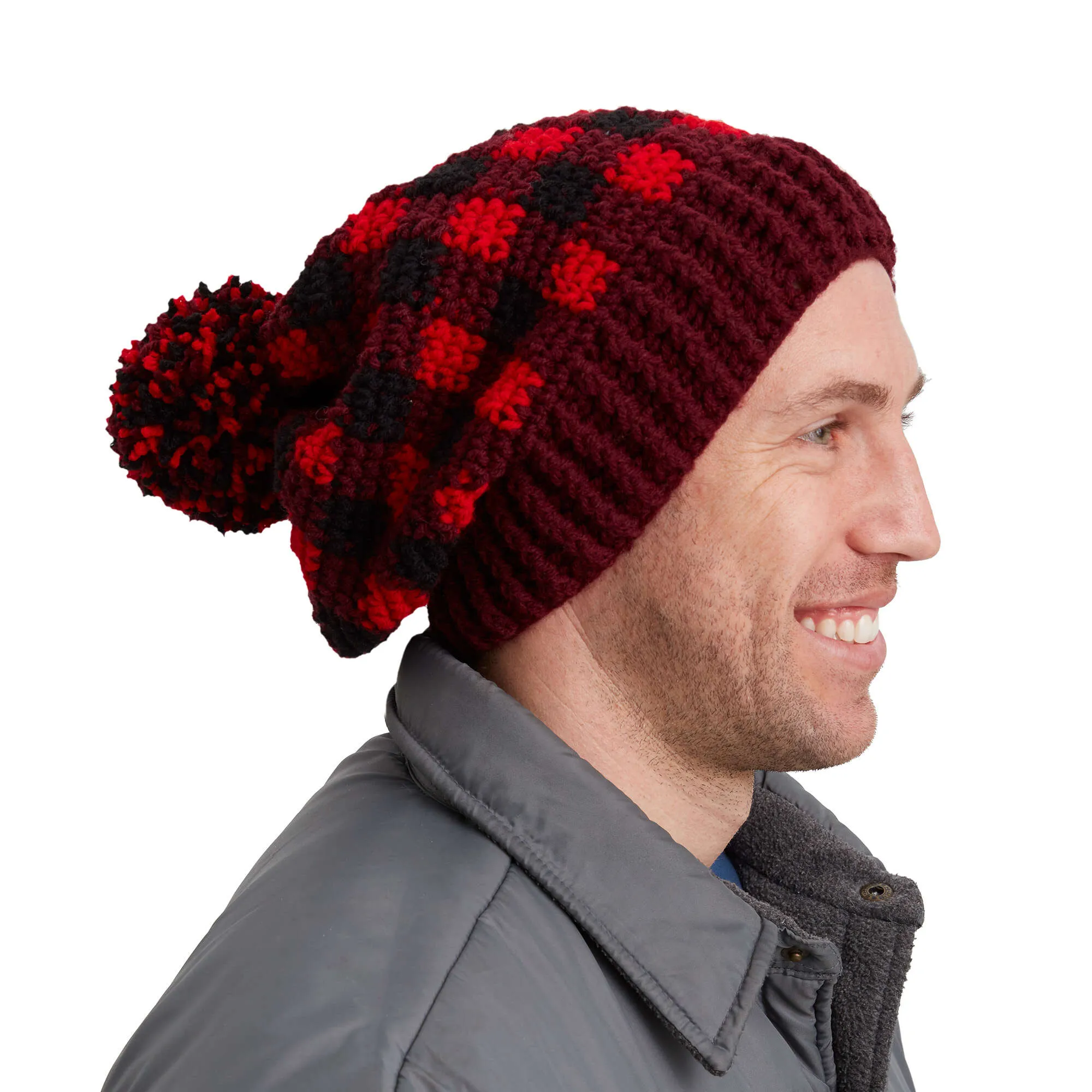 Red Heart Buffalo Plaid Crochet Hat For Him