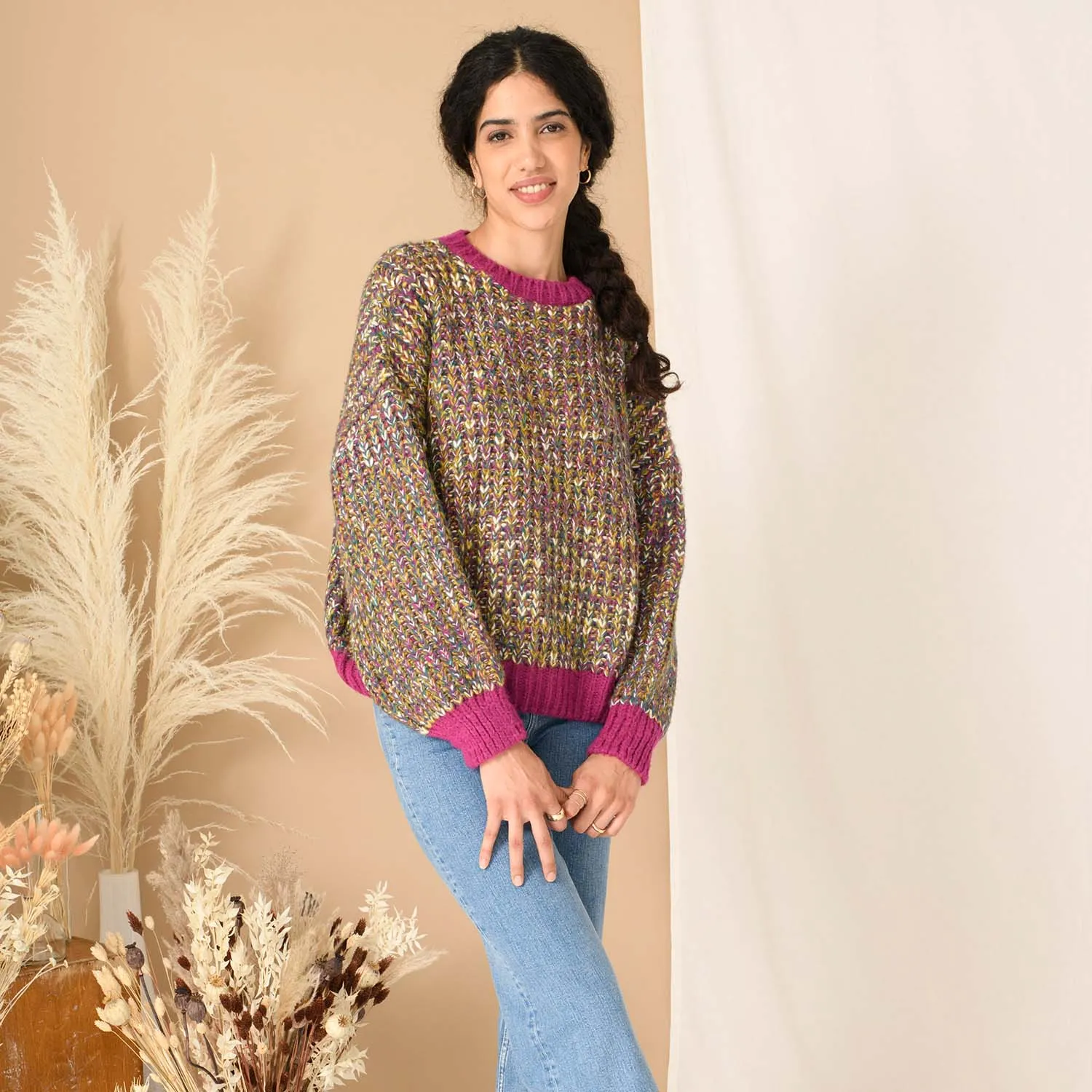 RESALE | Bertie Balloon Sleeve Chunky Knitted Jumper - Multi