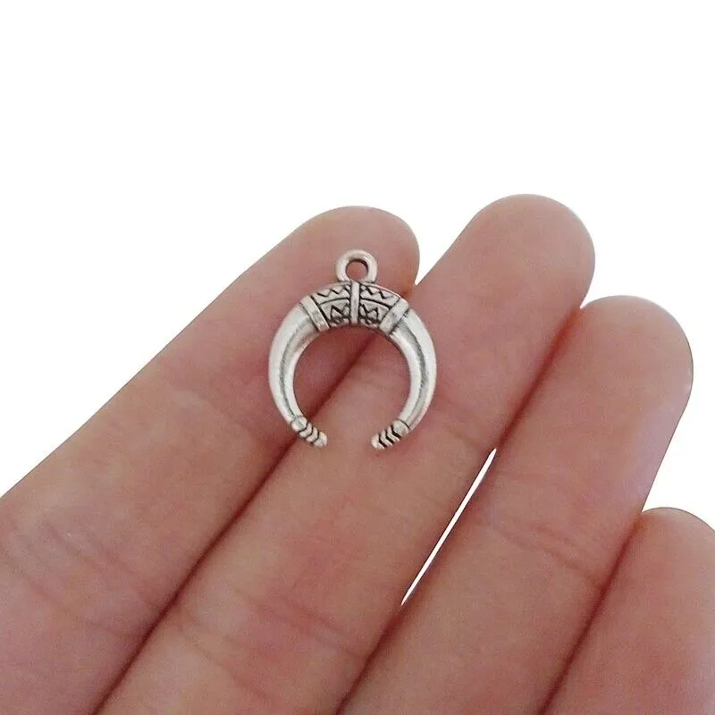 Tibetan Silver Ox Horn Crescent Moon Earrings