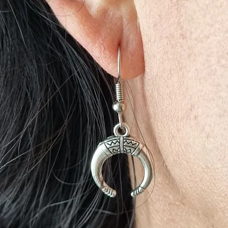 Tibetan Silver Ox Horn Crescent Moon Earrings