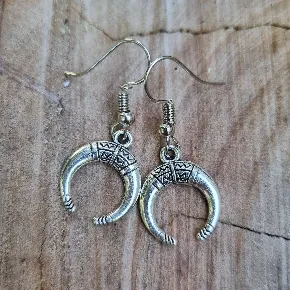 Tibetan Silver Ox Horn Crescent Moon Earrings