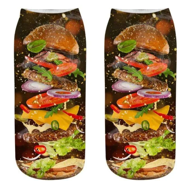 Unisex 3D Food Print Cotton Polyester Ankle Socks