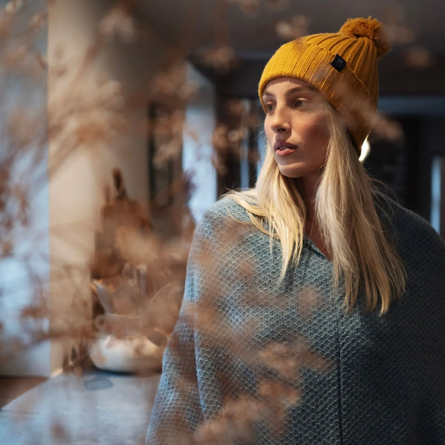 Women's Ribbed Wool Pom Pom Beanie